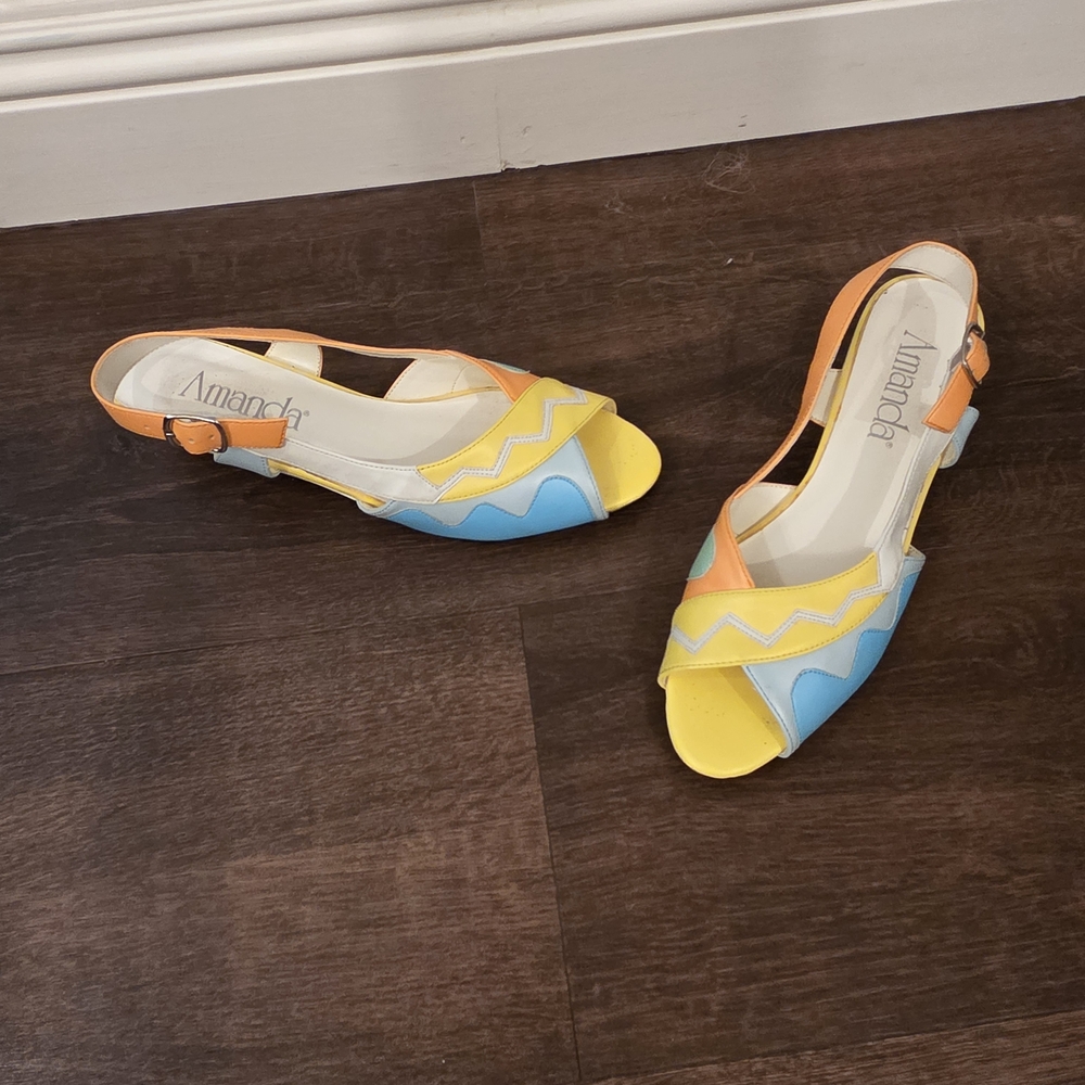 Amanda Colorblock Slingback Mules in Yellow, Blue & Orange